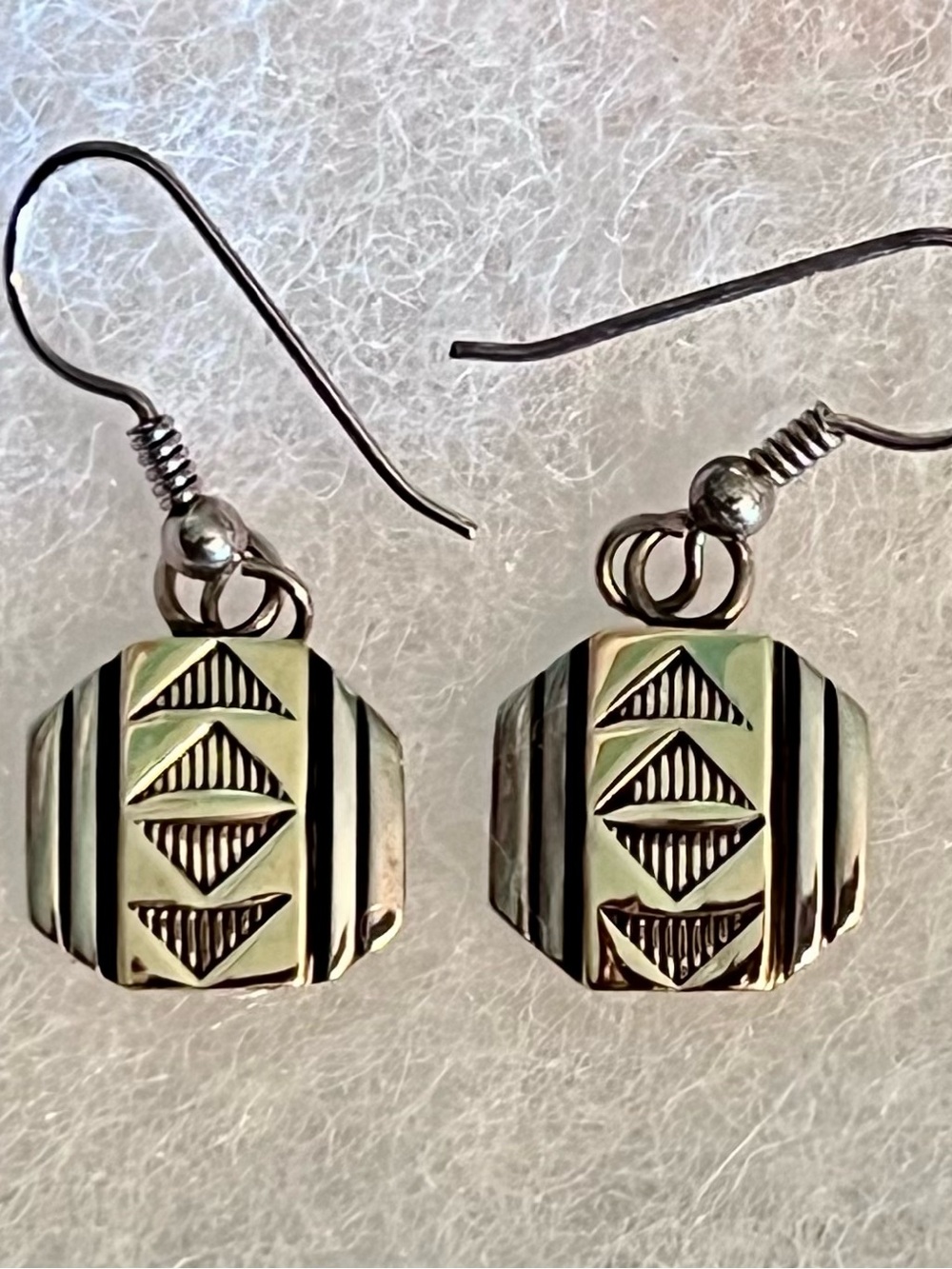 14k Gold & Sterling Silver RARE VINTAGE M.M. Rogers Navajo Drop Earrings - Picture 4 of 7